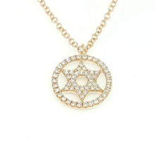 Load image into Gallery viewer, 14k Rose Gold 0.12Ct Round Diamond star of David necklace 18" adjustable chain