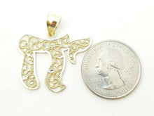 Load image into Gallery viewer, 10k yellow gold filigree chai Jewish kabbalah god pendant fine religious gift 3g