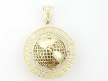 Load image into Gallery viewer, 10k yellow gold round globe planet earth world map pendant 2 sides 3D gift 4.5g