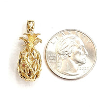 Load image into Gallery viewer, New 14k yellow gold pineapple 3D diamond cut fruit pendant charm fine jewelry 3.9g