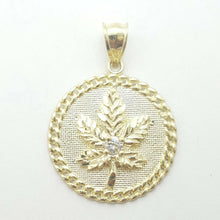 Load image into Gallery viewer, 10k yellow gold round marijuana leaf pendant charm cubic Zirconia 0.97" 4.4g