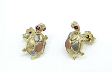 Load image into Gallery viewer, 14k multi color gold turtle full body earrings push back fine gift jewelry 3g