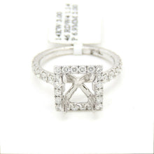 Load image into Gallery viewer, 1.14Ct Natural Diamond 14k White Gold Semi Mount halo Ring square center sz 6.5