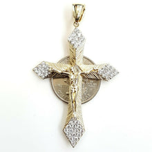 Load image into Gallery viewer, 10k yellow gold cross Jesus pendant with cubic zirconia fine gift jewelry 6.7g