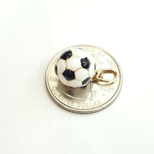 Load image into Gallery viewer, 14k yellow Gold enamel hollow soccer ball 3D Pendant charm fine gift 0.47" 1.7g
