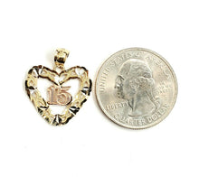 Load image into Gallery viewer, New 14k tri color Gold heart 15 años 15 years Pendant charm fine jewelry 1.9g
