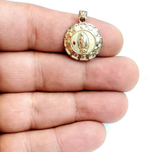 Load image into Gallery viewer, New 10k yellow gold hollow two sided Jesus & virgin Guadalupe pendant 0.69" 2.3g