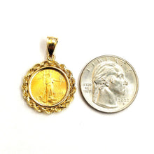 Load image into Gallery viewer, 14K Gold rope pendant genuine 5 dollars 1/10 oz 22k American eagle coin 5.8g