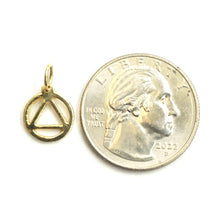 Load image into Gallery viewer, 14k yellow Gold Tiny Alcoholics Anonymous circle triangle AA Symbol Pendant 0.7g