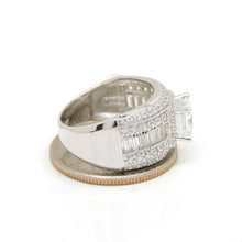 Load image into Gallery viewer, 14k white Gold woman wide engagement ring princess cut cubic zirconia size 7