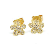 Load image into Gallery viewer, 14k yellow Gold 0.16Ct Round Diamond flower stud Earrings Push Back Fastening