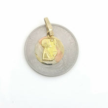 Load image into Gallery viewer, 10k 3 color gold round boy holy first communion pendant charm jewelry 0.51" 1g