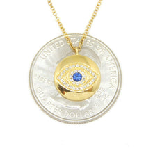 Load image into Gallery viewer, 14k yellow gold 0.17ct diamond sapphire evil eye necklace 18" adjustable chain