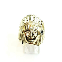 Load image into Gallery viewer, 10k yellow gold native American Indian chief head mens Ring diamond cut Size 9.5