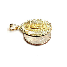 Load image into Gallery viewer, 14k yellow gold oval virgin Mary Guadalupe religious pendant diamond cut 3.8g