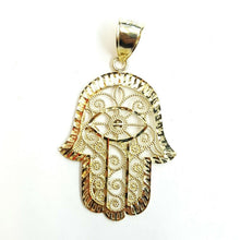 Load image into Gallery viewer, New 10k yellow gold khamsa hamsa hand lucky Jewish filigree pendant jewelry 3.8g