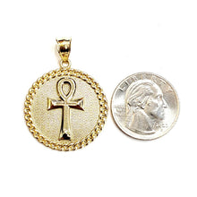 Load image into Gallery viewer, 10k yellow gold round Egyptian ankh cross pendant 1.18" religious jewelry 5.2g