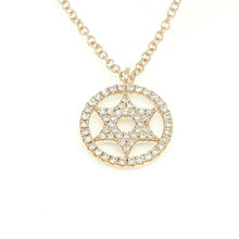 Load image into Gallery viewer, 14k Rose Gold 0.12Ct Round Diamond star of David necklace 18" adjustable chain