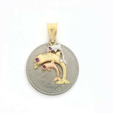 Load image into Gallery viewer, New 14k tri color Gold 3 dolphins Pendant charm gift fine jewelry for her 2.4g