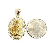 Load image into Gallery viewer, 14k yellow gold oval virgin Mary Guadalupe religious pendant diamond cut 3.8g