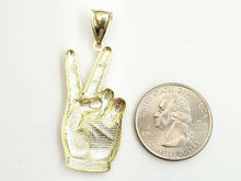 Load image into Gallery viewer, 10k yellow gold victory sign peace hand gesture pendant unisex diamond cut 3.3g