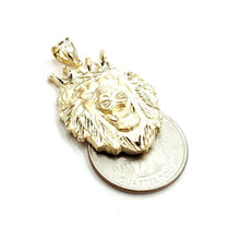 Load image into Gallery viewer, New 14k yellow Gold lion head face with crown Leo zodiac fine Pendant charm 6.7g