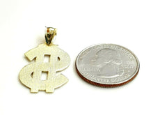 Load image into Gallery viewer, New 10k yellow gold dollar sign diamond cut unisex lucky pendant charm gift 2.3g