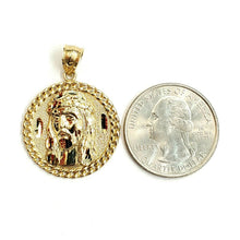 Load image into Gallery viewer, 10k yellow gold round Jesus face head pendant charm religious jewelry 0.97" 4.3g