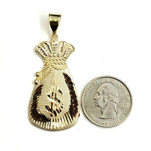 Load image into Gallery viewer, 14k yellow gold dollar sign money bag lucky pendant charm gift fine jewelry 6.5g