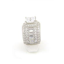 Load image into Gallery viewer, 14k white Gold woman wide engagement ring princess cut cubic zirconia size 7