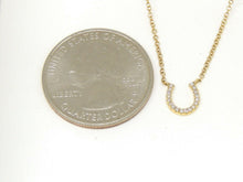 Load image into Gallery viewer, 14k yellow Gold 0.06Ct Diamond horseshoe necklace gift luck 18" adjustable chain