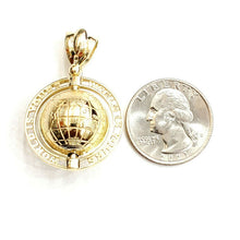 Load image into Gallery viewer, 10k yellow gold 3D Spinning round globe planet earth world map pendant 1" 9.2g