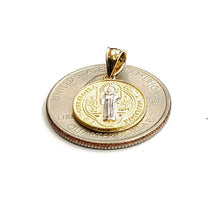 Load image into Gallery viewer, New 14k gold two tone round saint benedict san Benito pendant jewelry 0.56" 1.5g