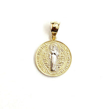Load image into Gallery viewer, New 14k gold two tone round saint benedict san Benito pendant jewelry 0.56" 1.5g