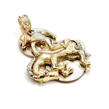 Load image into Gallery viewer, 14k tri color Gold horse rider cowboy rodeo Pendant charm CZ fine jewelry 15.6g