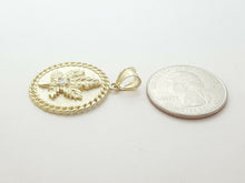 Load image into Gallery viewer, 10k yellow gold round marijuana leaf pendant charm cubic Zirconia 0.97" 4.4g