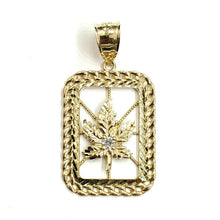 Load image into Gallery viewer, 10k yellow gold rectangular marijuana leaf pendant charm fine gift jewelry 4.6g