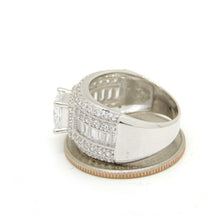 Load image into Gallery viewer, 14k white Gold woman wide engagement ring princess cut cubic zirconia size 7