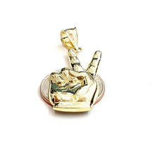 Load image into Gallery viewer, New 10k yellow gold victory sign peace hand gesture pendant unisex polished 3.3g