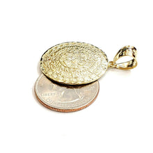 Load image into Gallery viewer, 10k yellow Gold solid Aztec Mayan sun calendar Azteca pendant gift 1.06" 5.5g