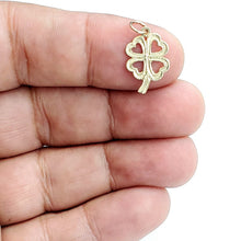 Load image into Gallery viewer, New 14k yellow Gold tiny clover leaf heart lucky Pendant charm fine jewelry 0.7g