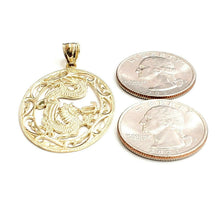 Load image into Gallery viewer, 14k yellow Gold oval dragon Pendant charm solid gift fine jewelry unisex 4.5g