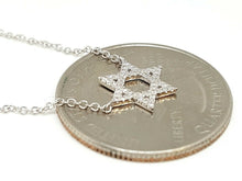 Load image into Gallery viewer, 14k white Gold 0.11Ct Diamond star of David necklace gift 18" adjustable chain