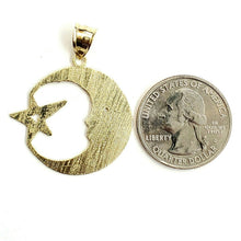 Load image into Gallery viewer, 10k yellow gold moon and star pendant charm diamond cut astronomy jewelry 2.6g
