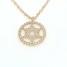 Load image into Gallery viewer, 14k Rose Gold 0.12Ct Round Diamond star of David necklace 18" adjustable chain