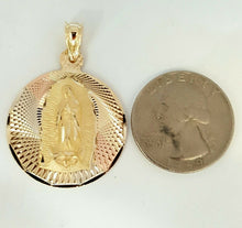 Load image into Gallery viewer, 14k tri color gold round virgin mary guadalupe pendant charm jewelry 27.3mm 4.5g