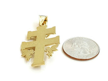 Load image into Gallery viewer, New 10k Yellow gold Caravaca double cross with angel crucifix Jesus pendant 6.3g