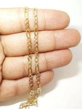 Load image into Gallery viewer, Men's Women's 14K two-tone Gold hollow Figaro Link Chain jewelry 3.4mm 18" 4.1g