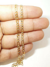 Load image into Gallery viewer, Men's Women's 14K two-tone Gold hollow Figaro Link Chain jewelry 3.4mm 18" 4.1g