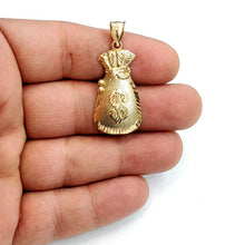Load image into Gallery viewer, 10k yellow gold dollar sign money bag lucky pendant charm gift fine jewelry 3.2g